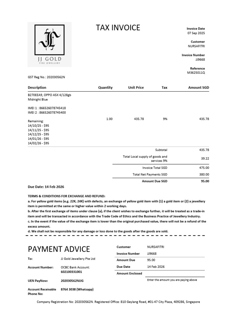 Invoice Jj9668 Nursafitri 07.01.2026 | PDF | Invoice | Business