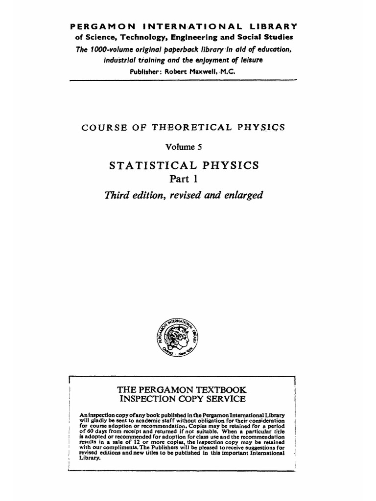 Landau Vol. 5. Statistical Physics Part 1.3rd - Ed | PDF