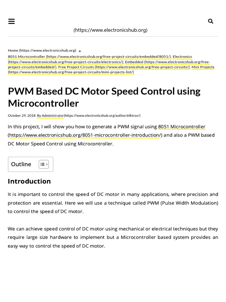 PWM Based DC Motor Speed Control Using Microcontroller | PDF ...