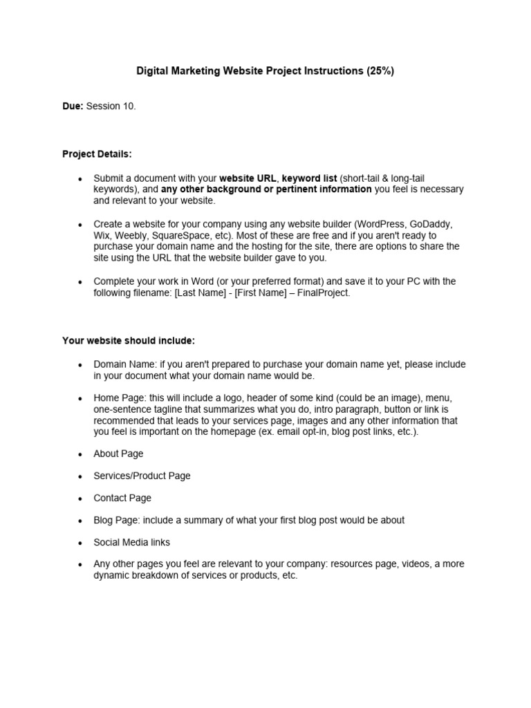 Digital Marketing Website Project Instructions (3) | PDF