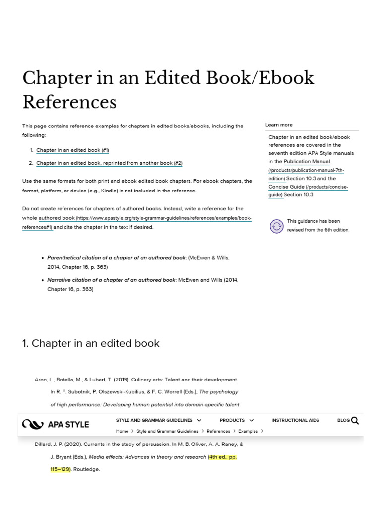 APA 7th Chapter in an Edited Book_ebook References | PDF | Apa Style ...