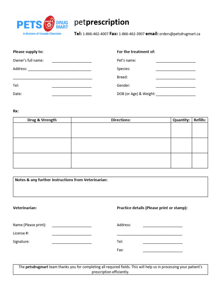 Pet Prescription Form 2022 | PDF