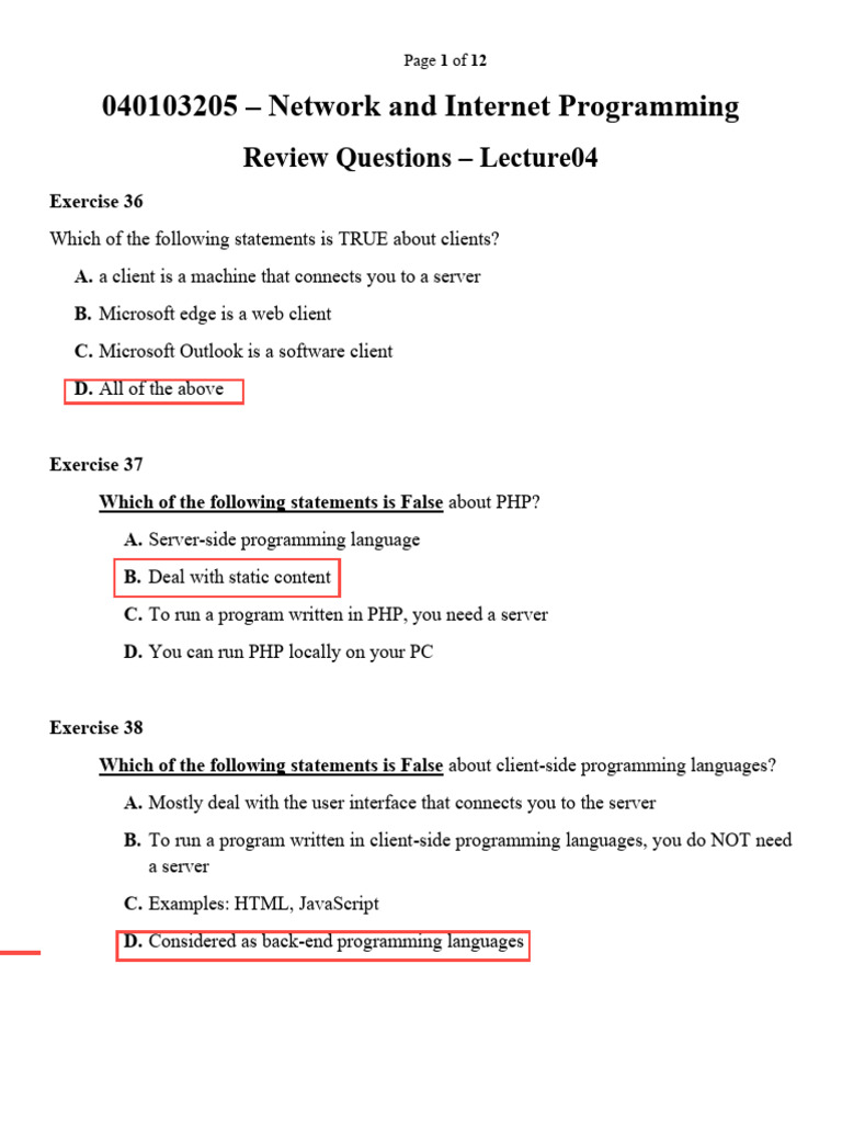 Internet Programming Review Questions Lecture04 | PDF | Php ...