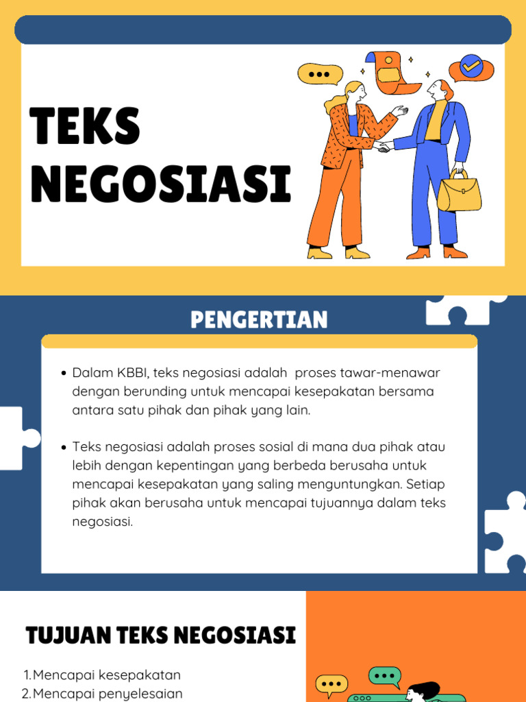 Teks Negosiasi Presentasi Kuning Biru Putih Ilustrasi PDF | PDF