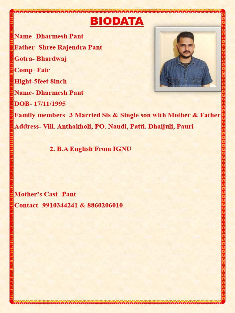 Dharmu Biodata | PDF