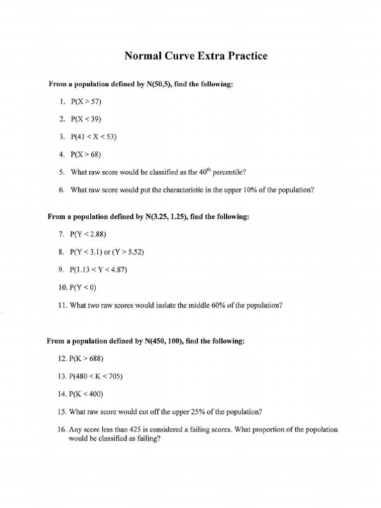 Normal Curve Practice and Table A | PDF