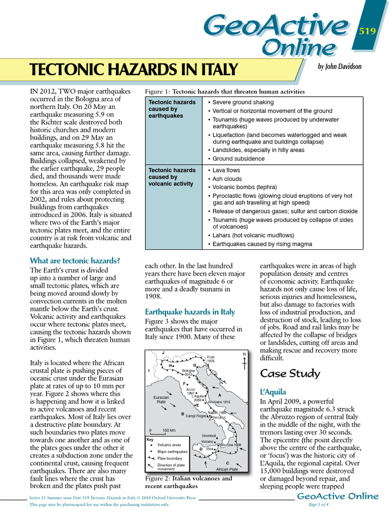 Italy Hazards - Geoactive | PDF | Volcano | Mount Vesuvius