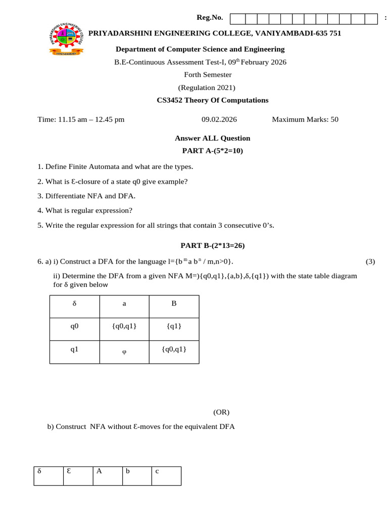 Toc Cat 1 2026 | PDF | Theory Of Computation | Mathematics