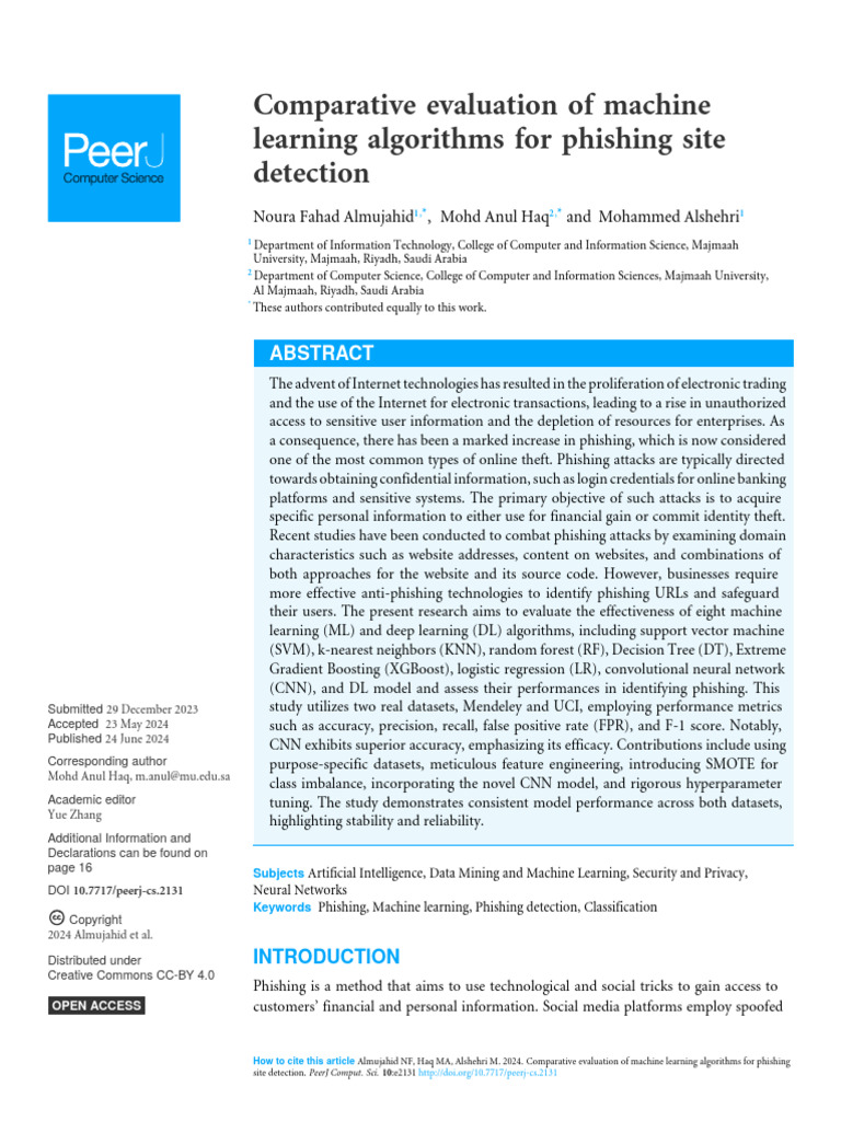 Comparative Evaluation of Machine Learning Algorithms for Phishing Site ...