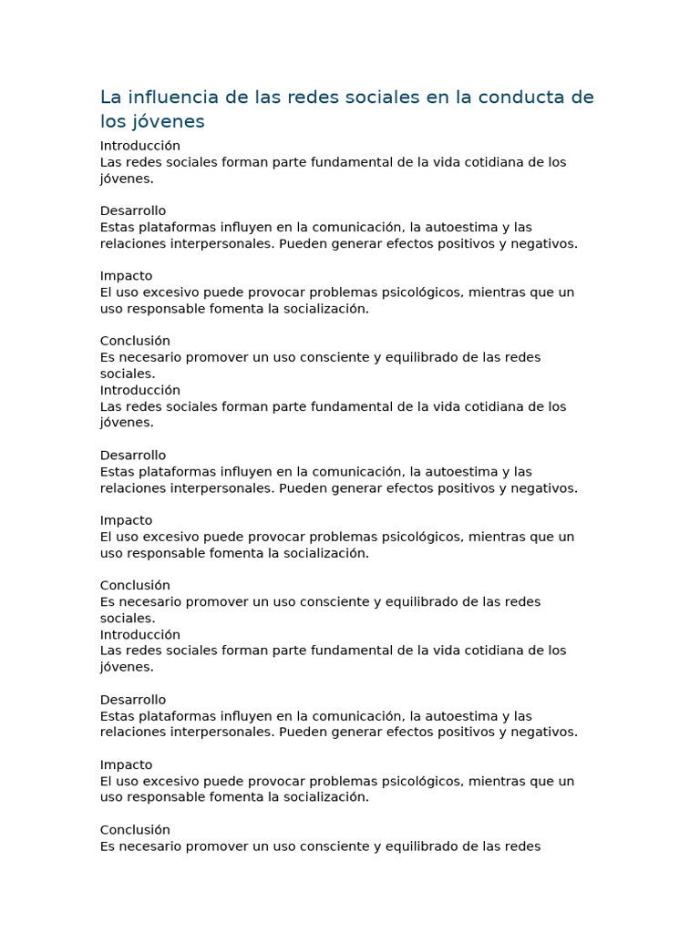 La Influencia de Las Redes Sociales en La Conducta de Los Jóvenes | PDF ...