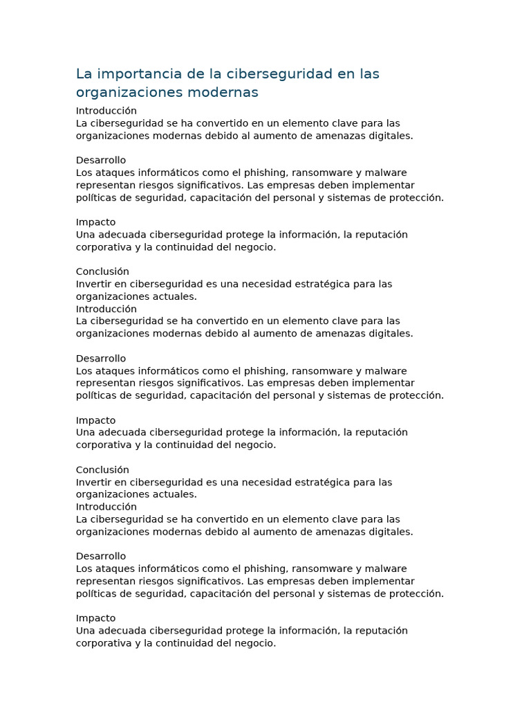 La Importancia de La Ciberseguridad en Las Organizaciones Modernas ...