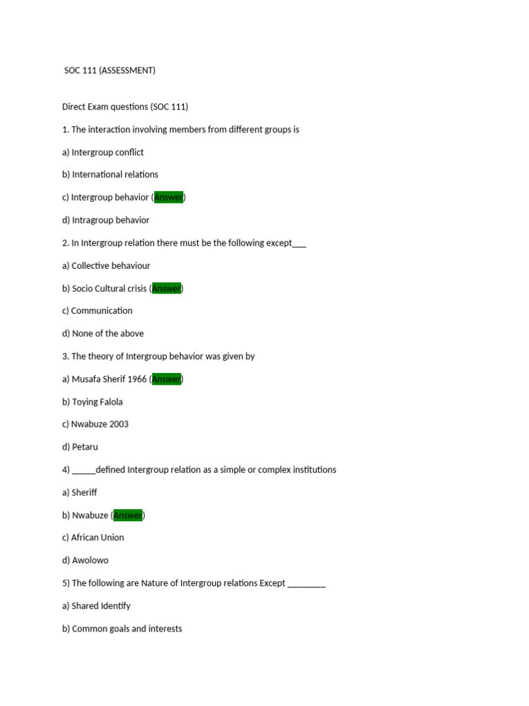 Soc 111 (Assess-wps Office | PDF | Peacebuilding | Stereotypes