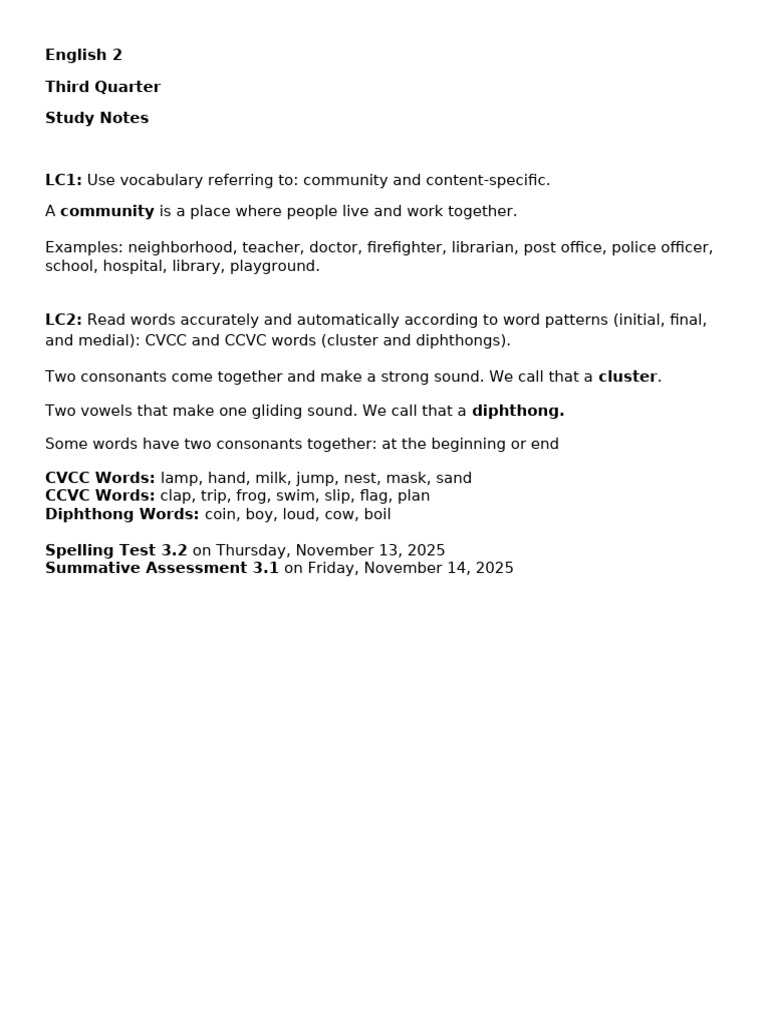 Hwf6t9xvs - 3Q English 2 Study Notes 1 | PDF