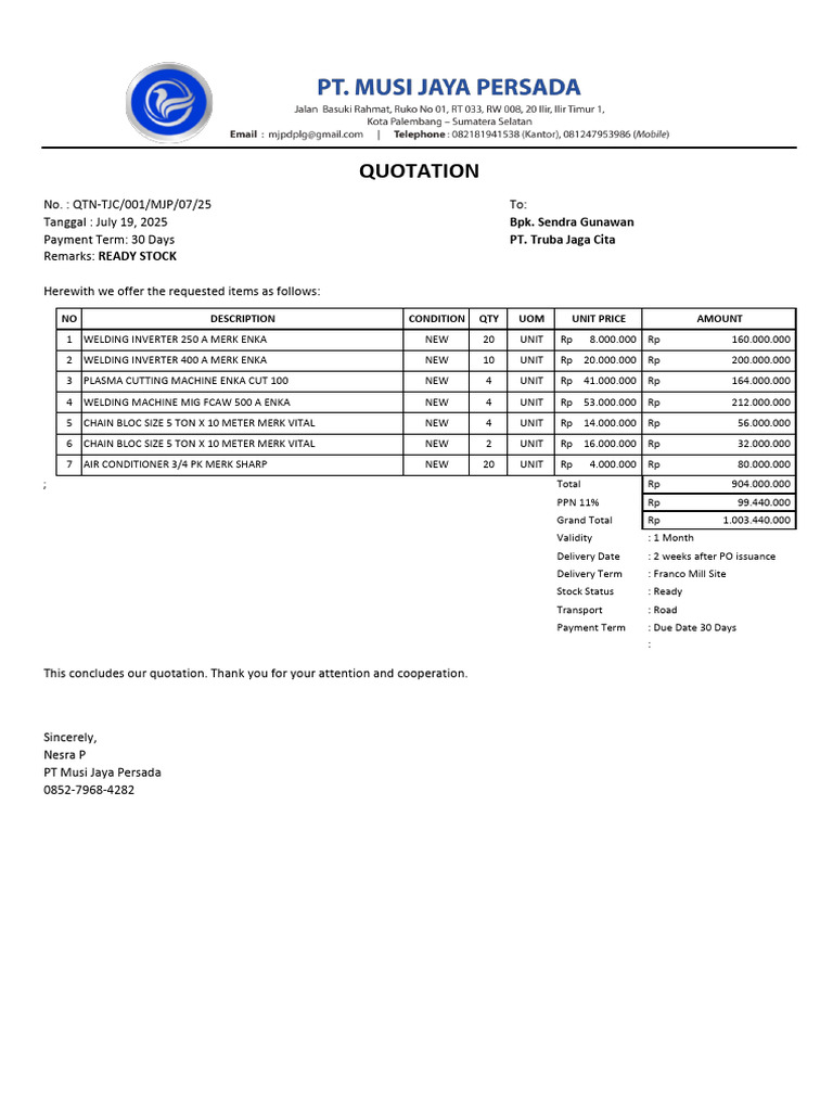 Quotation Tools Tjc.xlsx | PDF