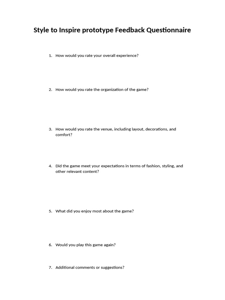 Style To Inspire - Prototype Design Questionnaire | PDF