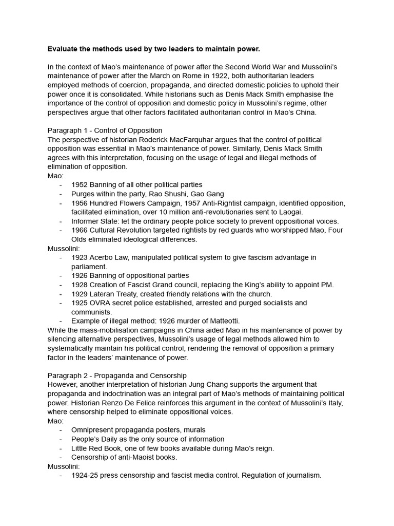 History Essay Outline Example | PDF | Fascism | Mao Zedong
