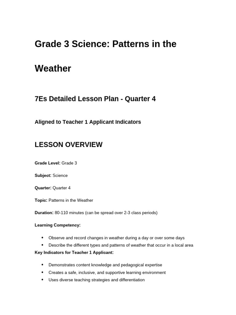 Grade 3 Science - Patterns in The Weather - 7es Lesson Plan (Quarter 4 ...
