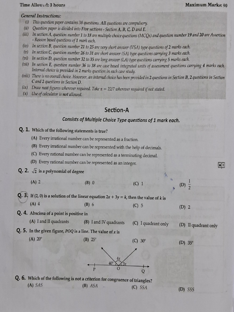 Math Sample Paper 2 2025-26 | PDF | Area | Rectangle