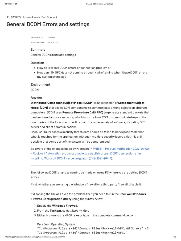 General DCOM Errors and Settings | PDF