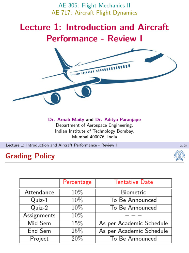 Lecture 1-Introduction and Aircraft Performance - Review I-2023-AE 305 ...