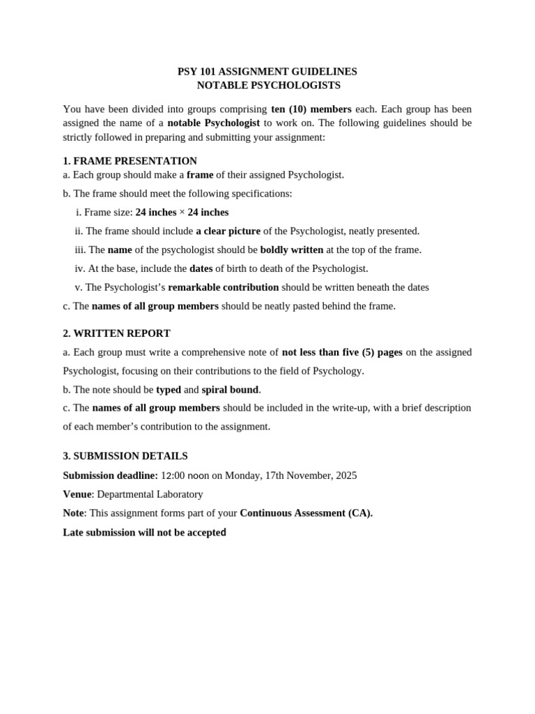 Psy 101 Assignment Guidelines | PDF