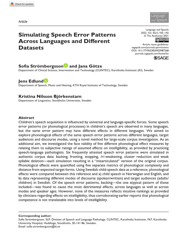 Strömbergsson Et Al 2021 Simulating Speech Error Patterns Across ...