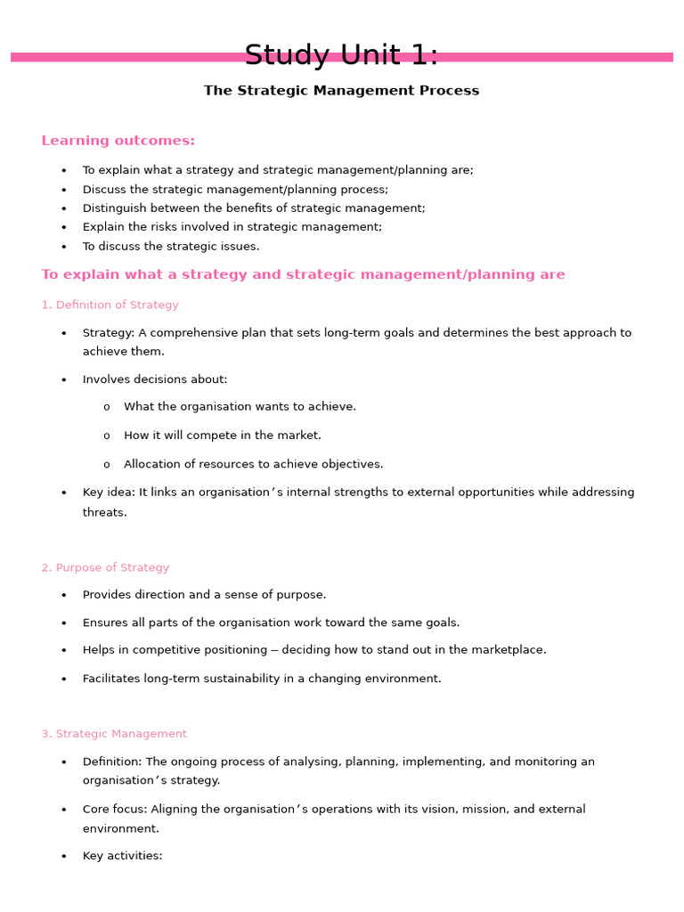 Study Unit 1 - Notes (Chapter 1) | PDF | Strategic Management ...