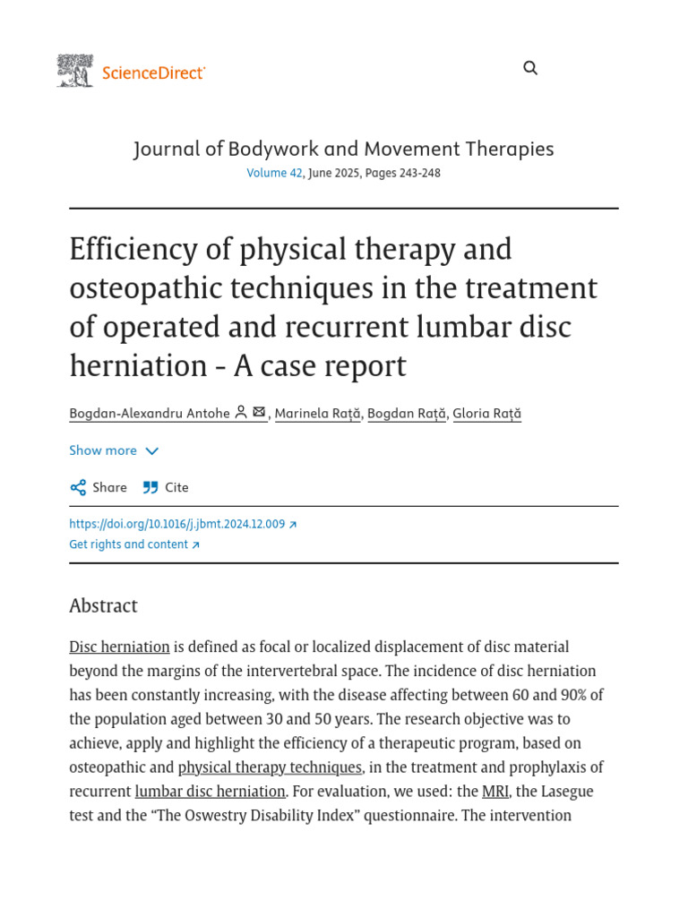 Efficiency of Physical Therapy and Osteopathic Techniques in The ...