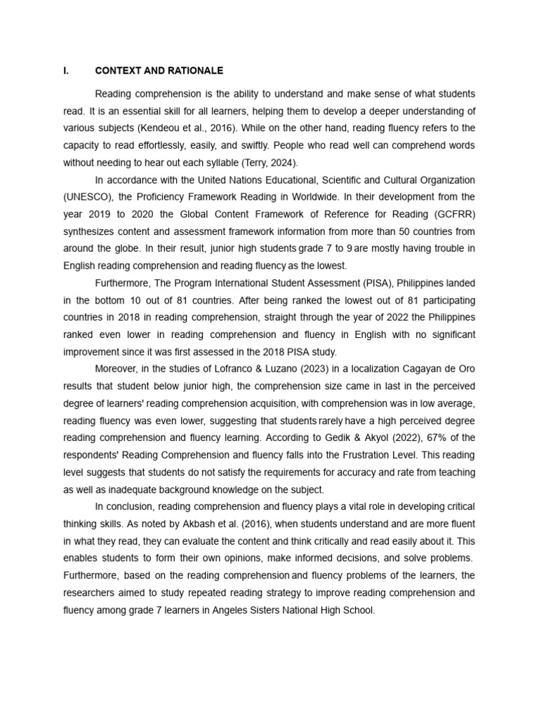 Context and Rationale Example | PDF | Fluency | Reading Comprehension