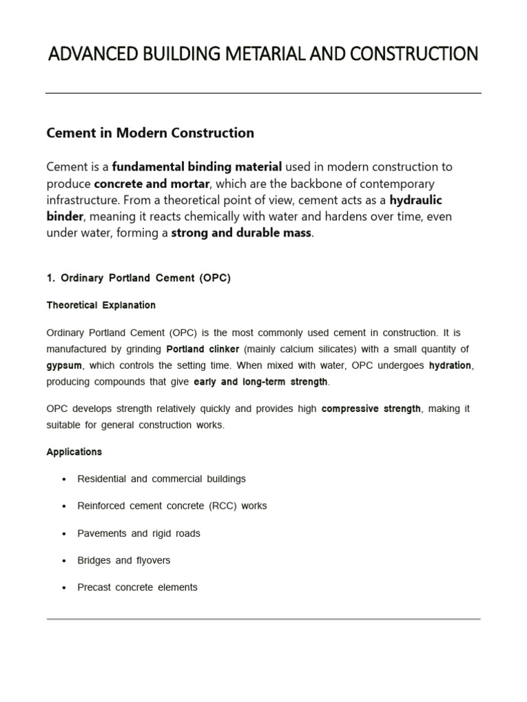 Advanced Building Metarial and Construction | PDF | Concrete | Cement