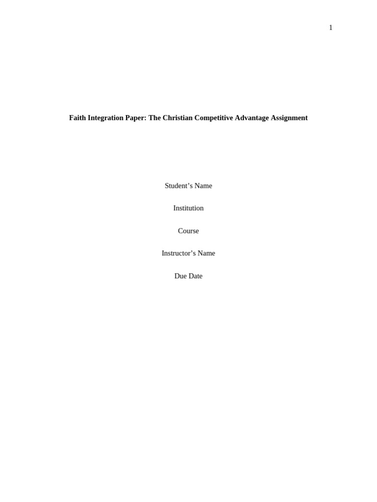 Faith Integration Paper-The Christian Competitive Advantage | PDF ...
