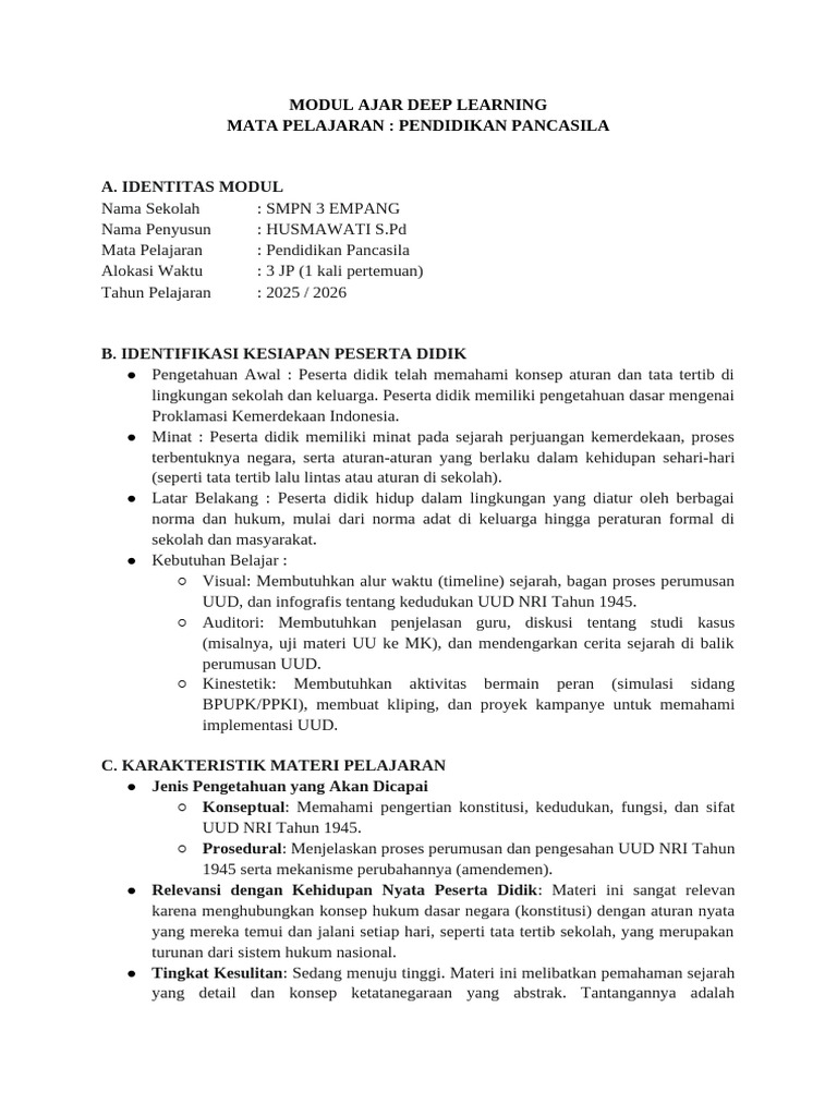 Modul Ajar Deep Learning Husmawati | PDF
