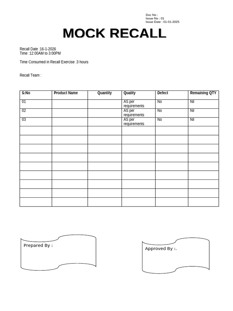 Mock Recall Record | PDF