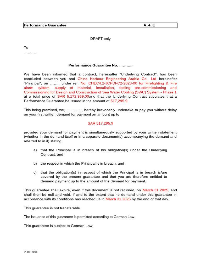 Performance Bond English DB | PDF