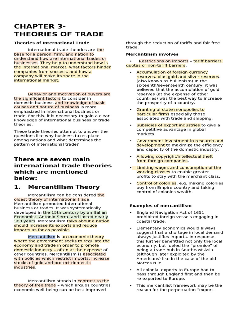 Chapter 3 Theories of Trade | PDF | Mercantilism | Perfect Competition