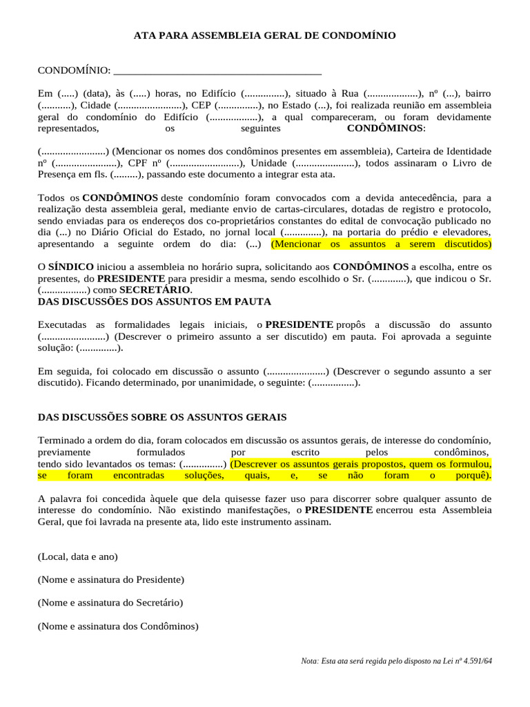 Modelo de Ata Reunião Condomíio | PDF