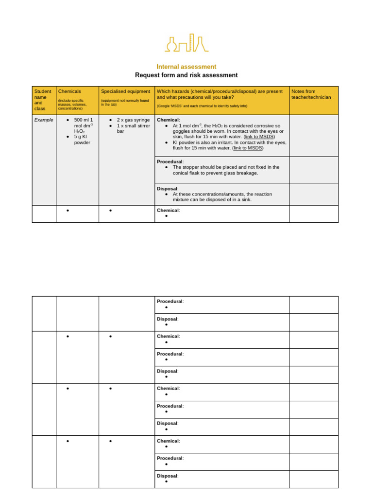 IA Risk Assessment and Request Form | PDF | Concentration | Chemistry