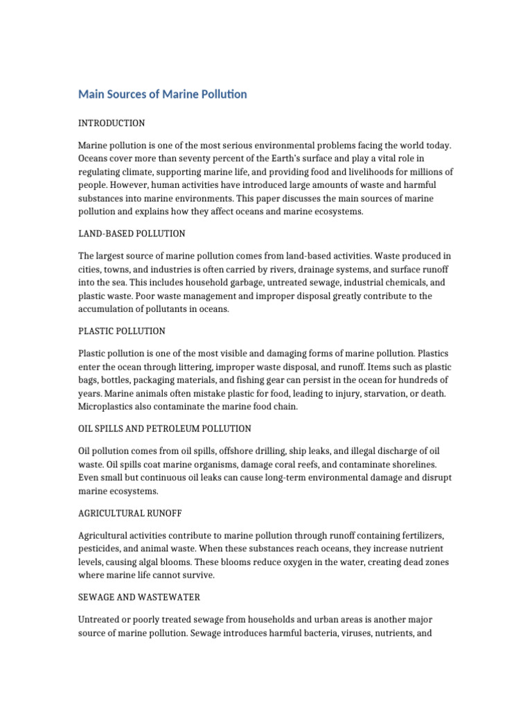 Main Sources of Marine Pollution | PDF | Water Pollution | Pollution