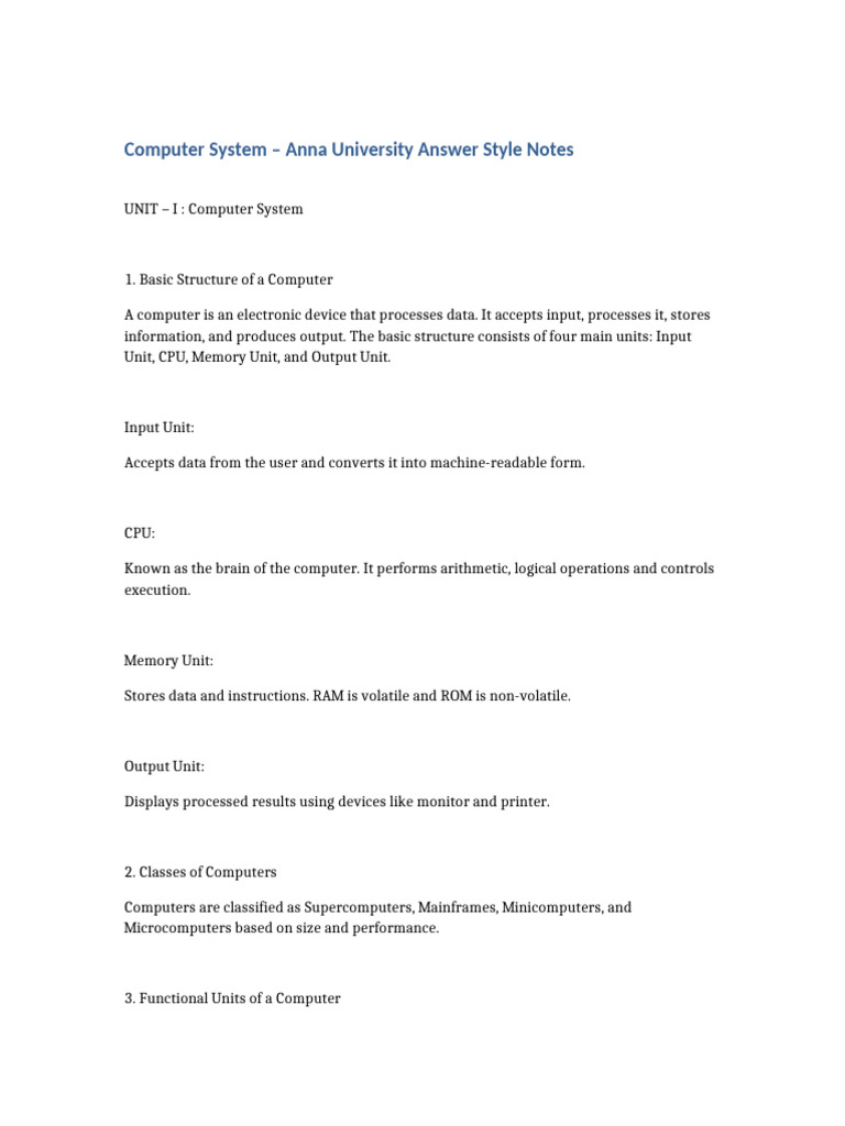 Computer System Anna University Notes | PDF