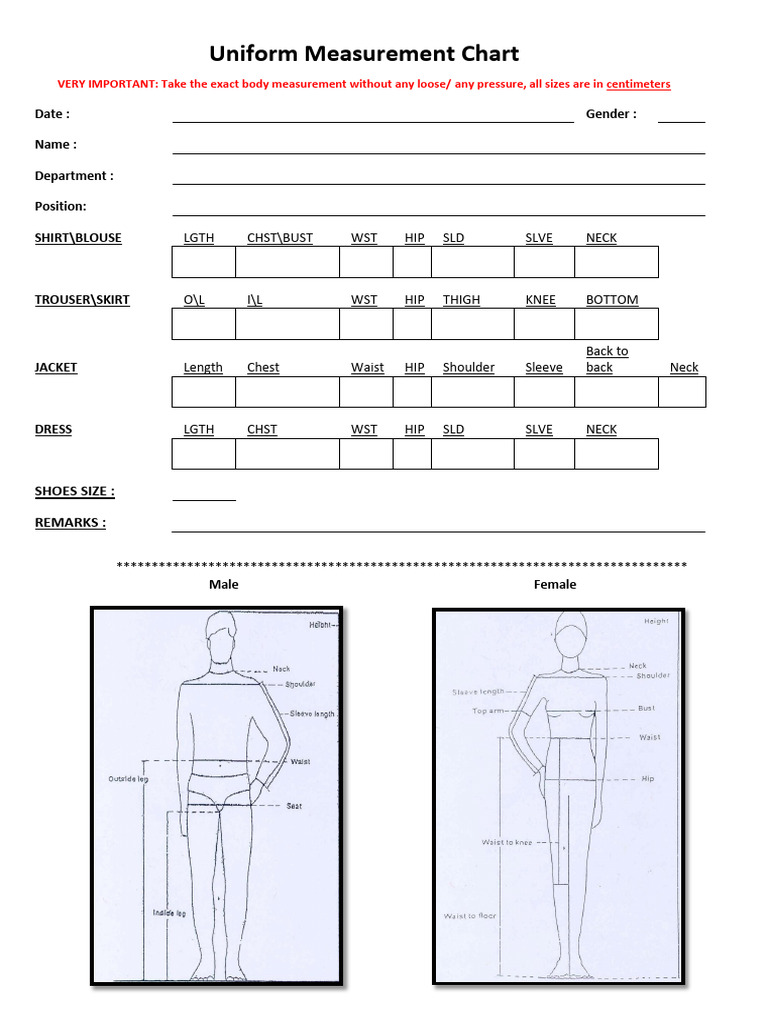 Uniform Measurement Sheet | PDF