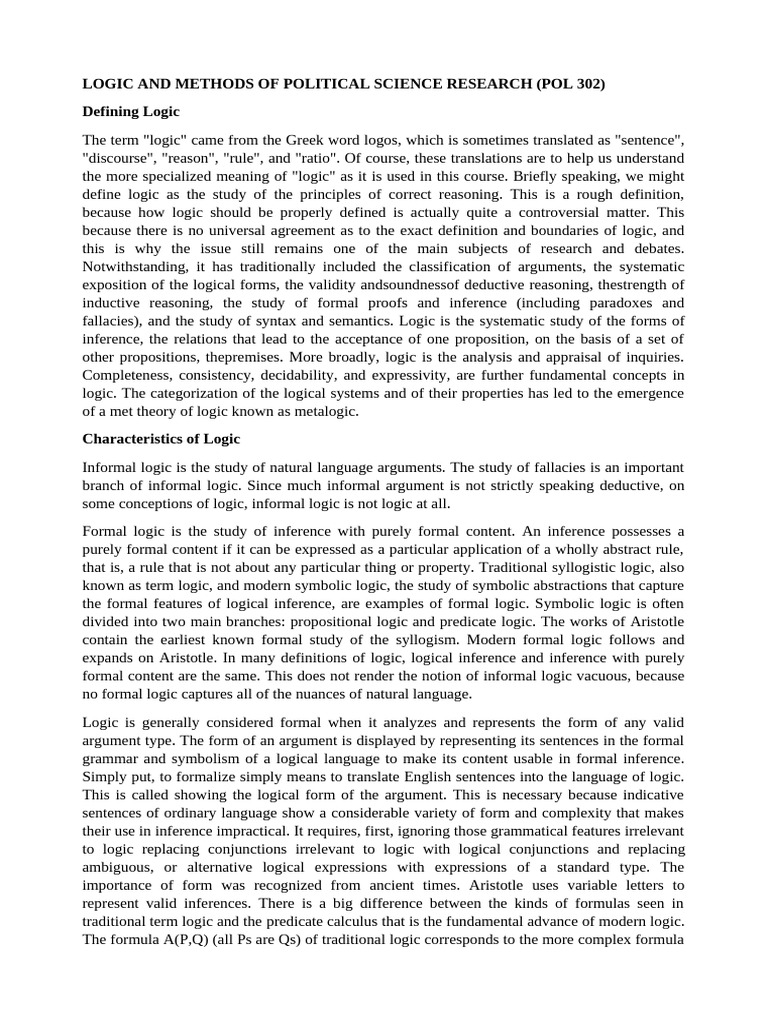 Logic and Methods of Political Science POL 302 | PDF | Logic | Critical ...