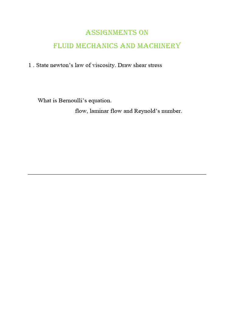 Fluid Mechanics Assignment | PDF