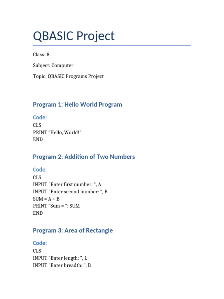 QBASIC Class 8 Project | PDF