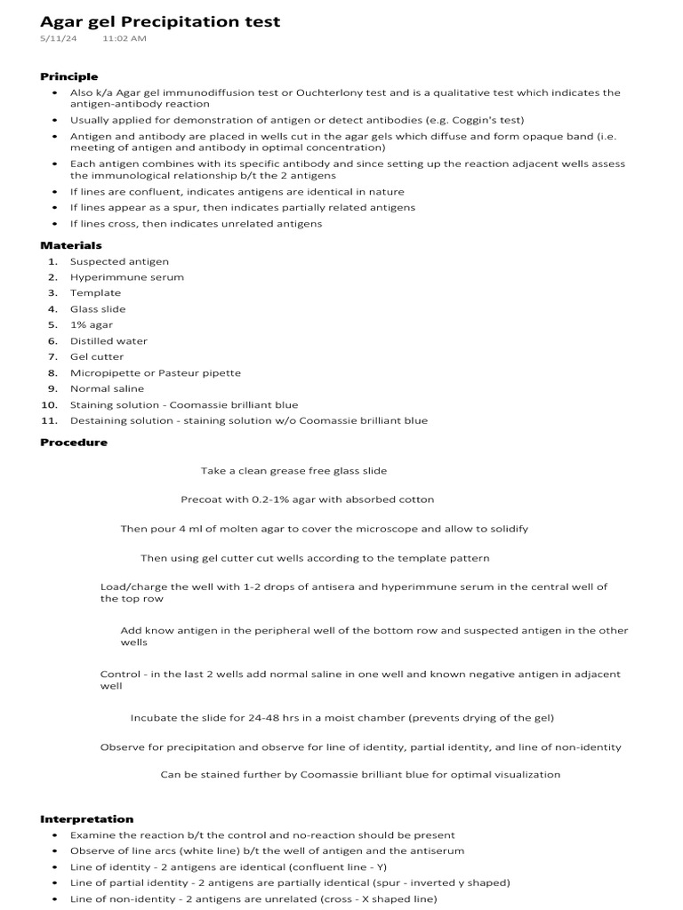 Agar Gel Precipitation Test | PDF | Immunology | Hematology