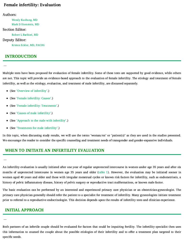 Female Infertility - Evaluation | PDF | Infertility | Menstrual Cycle