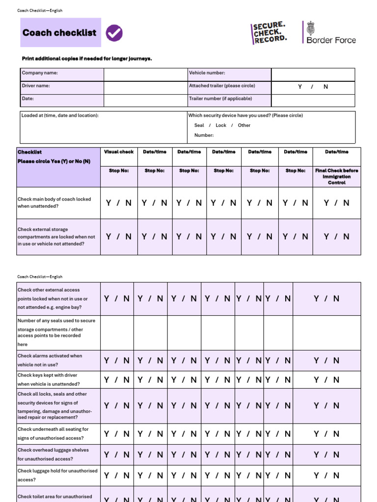 Border Force - PSV Clandestine Entrant Checklist | PDF | Vehicles ...