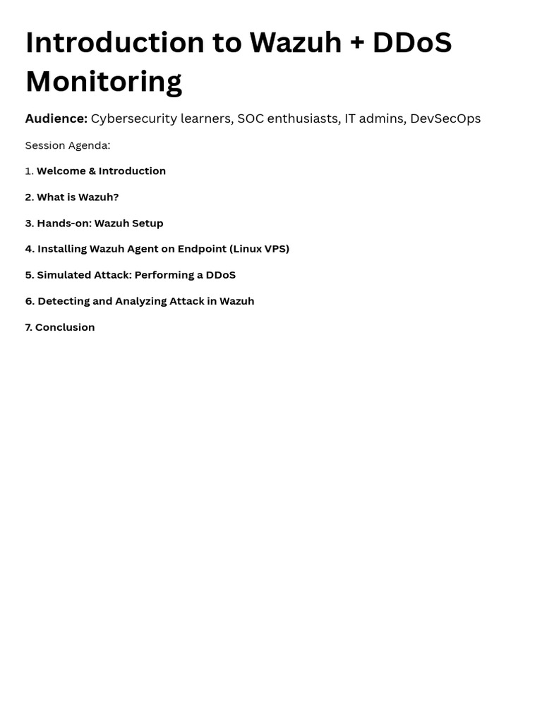 Introduction To Wazuh + DDoS Monitoring | PDF