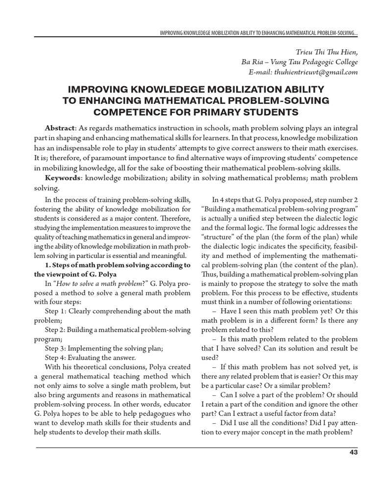 Improving Knowledege Mobilization Ability To Enhancing Mathematical ...