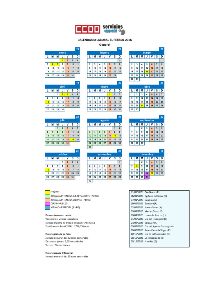 Calendario Laboral 2026 - Ferrol | PDF | Observancias | Fiestas ...
