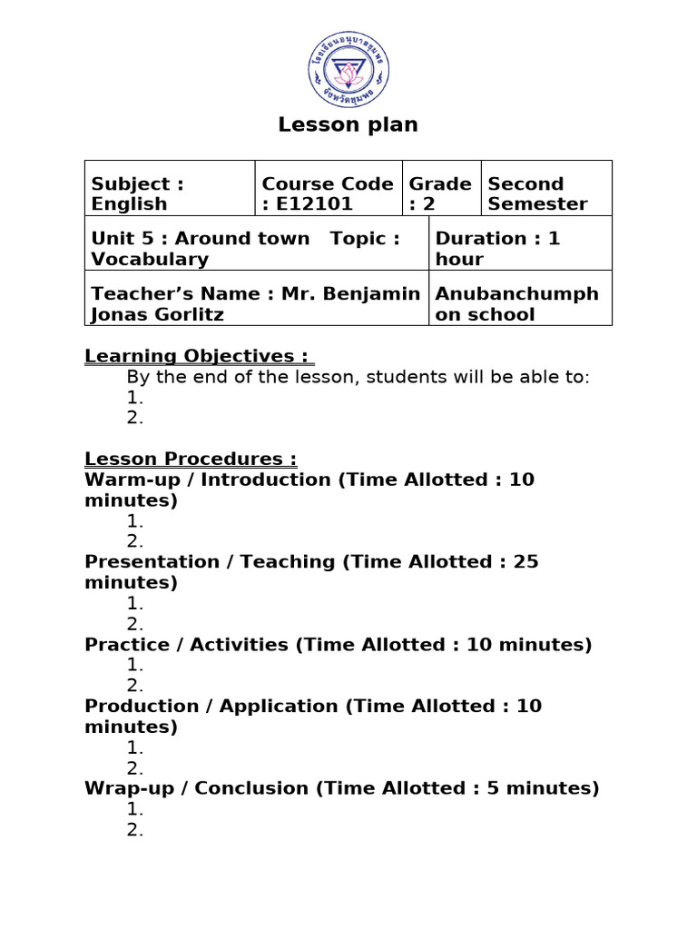 Lesson Plan Format 2025 | PDF